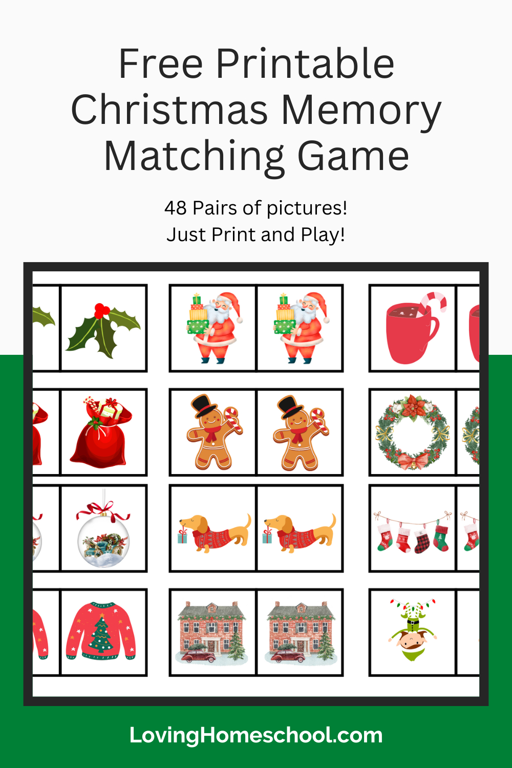 Free Printable Christmas Memory Matching Game - Lovinghomeschool with Printable Christmas Match Game