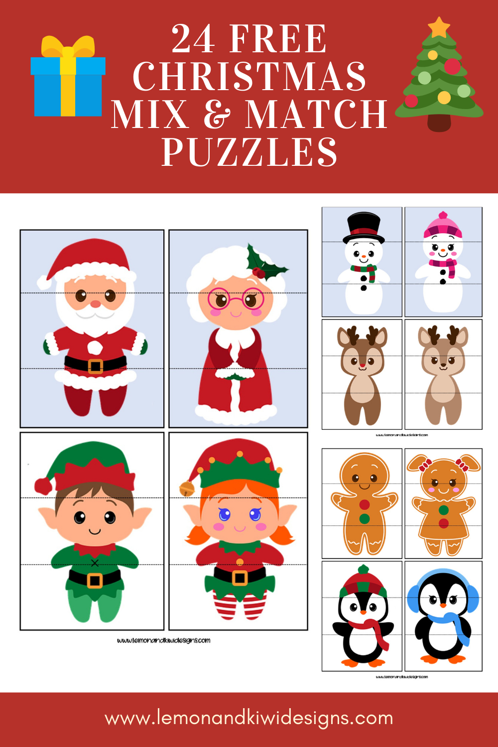 Free Printable Christmas Mix And Match Puzzles - Lemon And Kiwi throughout Free Christmas Puzzle Printable