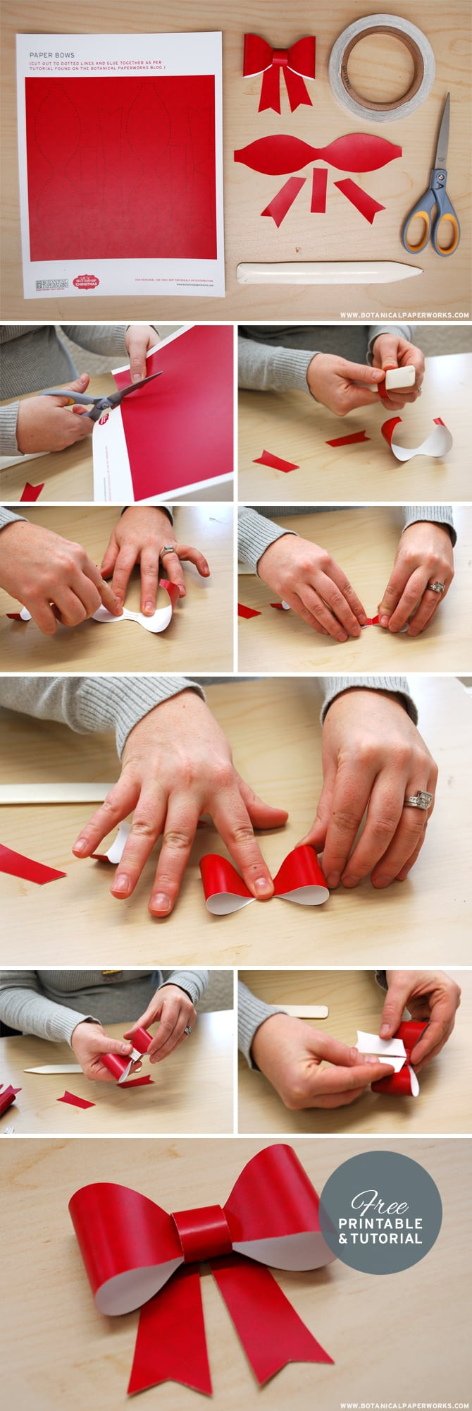 Free Printable} Christmas Petal Cards And Paper Bows - Botanical inside Free Printable Christmas Bows