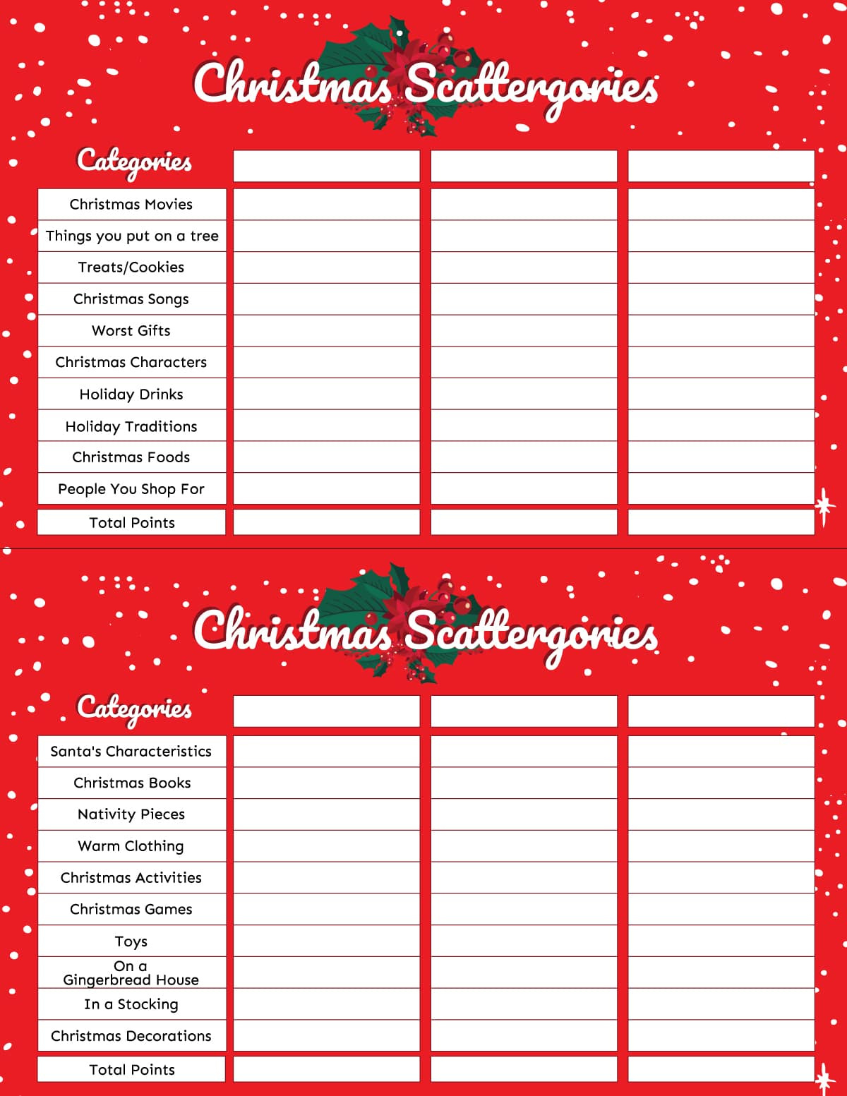 Free Printable Christmas Scattergories Game - Play Party Plan for Free Printable Christmas Scattergories Game