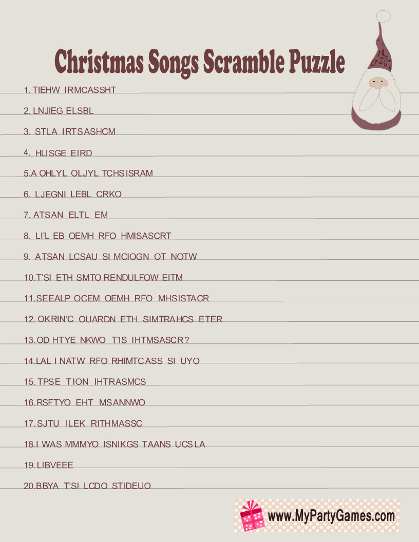Free Printable Christmas Songs Scramble Puzzle pertaining to Free Printable Christmas Song Scramble with Answers
