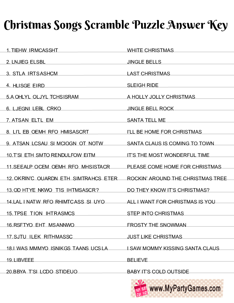 Free Printable Christmas Songs Scramble Puzzle within Free Printable Christmas Song Scramble With Answers