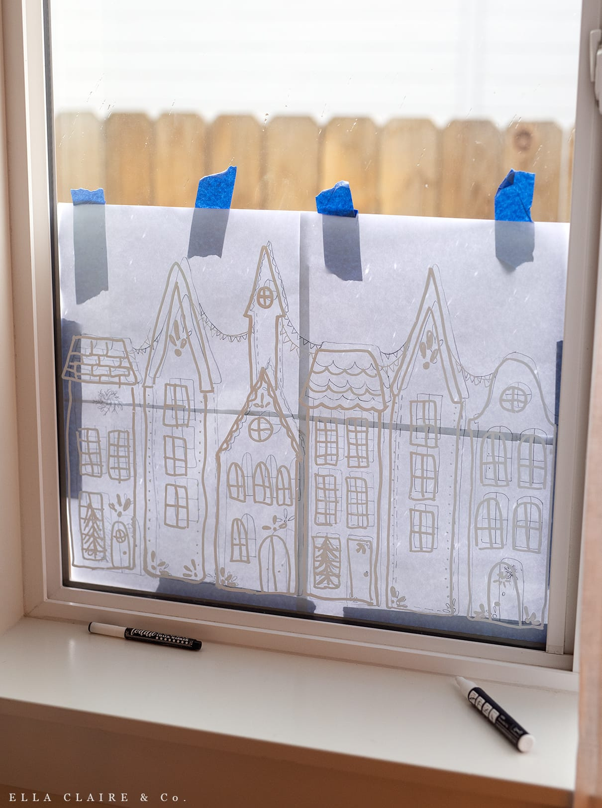 Free Printable Christmas Village Window Stencil - Ella Claire &amp;amp; Co. regarding Christmas Village Stencil Printable