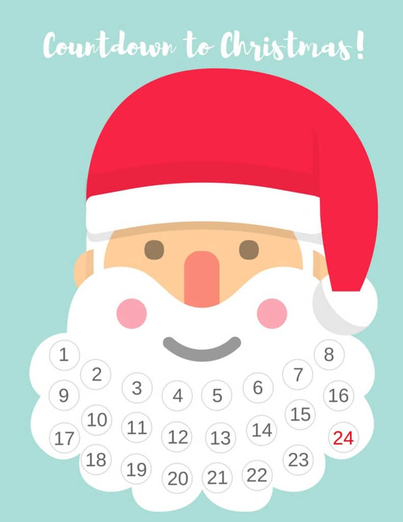 Free Printable Santa Beard Advent Calendar | Diy Countdown To pertaining to Countdown To Christmas Calendar Printable