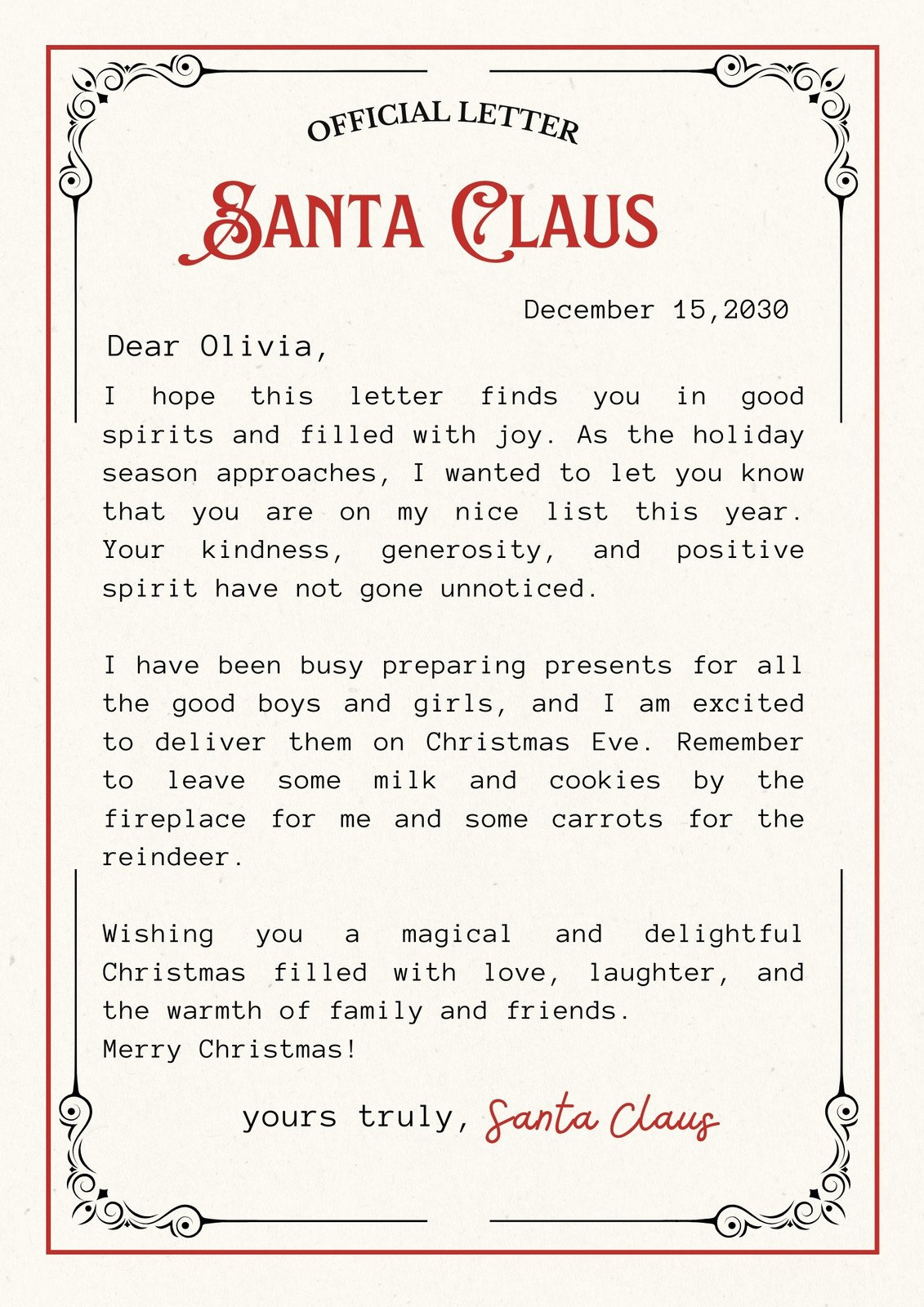 Free Printable Santa Letter Templates You Can Customize | Canva intended for Free Printable Christmas Letters From Santa