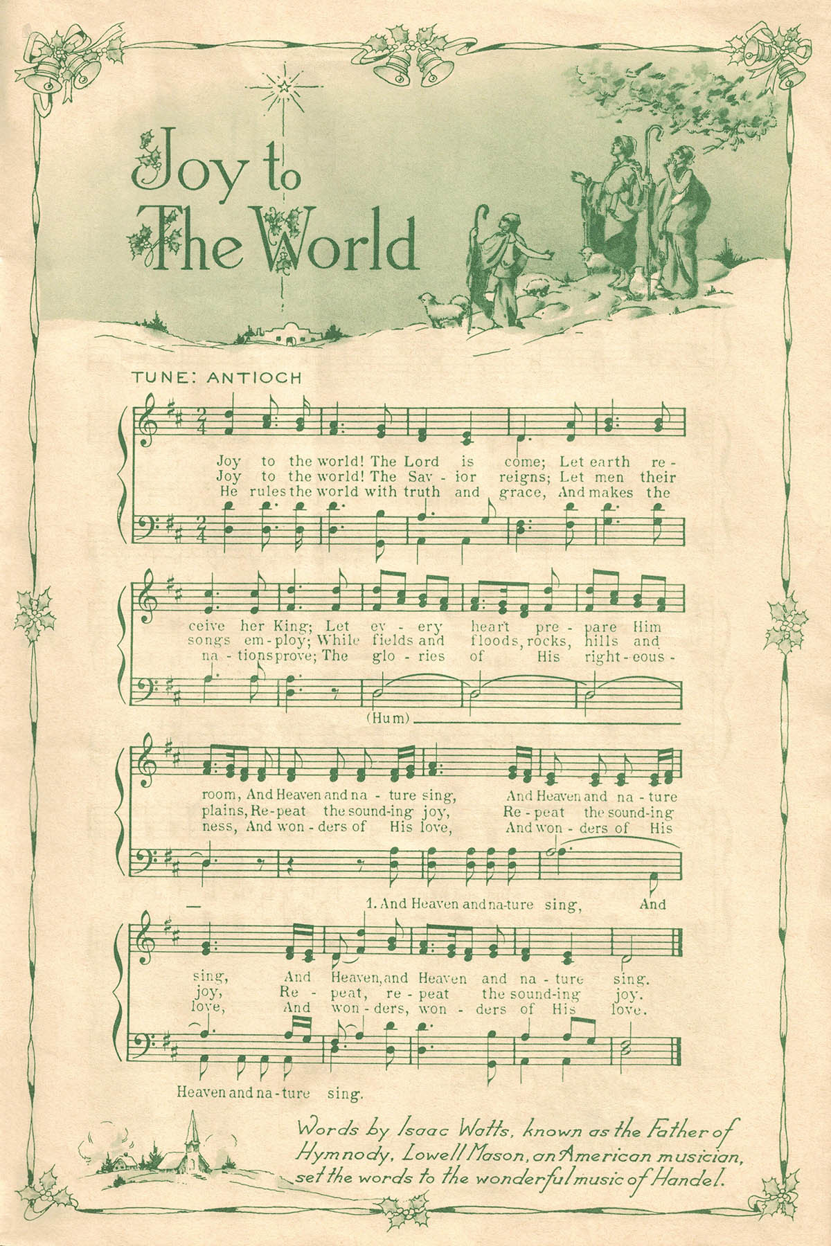 Free Printable Vintage Green Illustrated Christmas Carols • Rose throughout Printable Christmas Carol Sheet Music