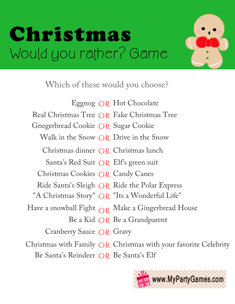 Free Printable Would You Rather? Christmas Game within Christmas Would You Rather Printable