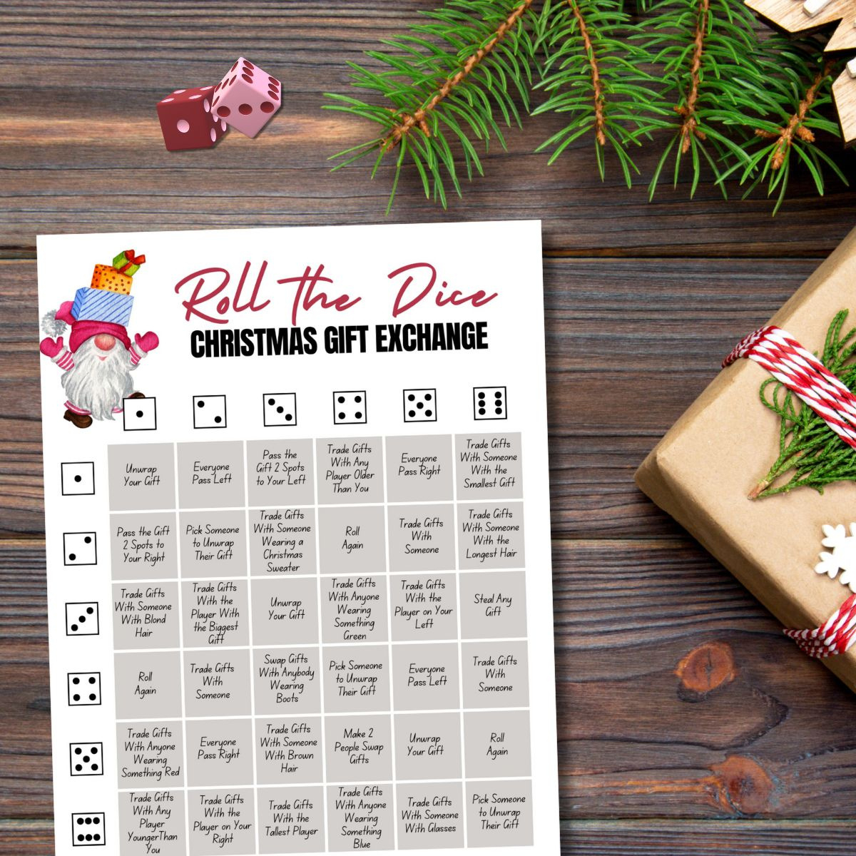 Fun Christmas Gift Exchange Dice Game (Free Printable!) - Leap Of within Free Printable Christmas Dice Game Printable