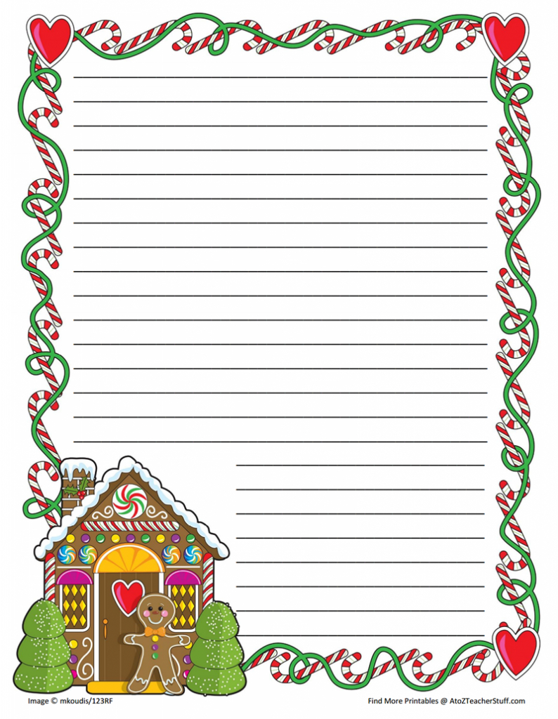 Gingerbread Printable Border Paper With And Without Lines | A To Z throughout Free Printable Lined Christmas Paper