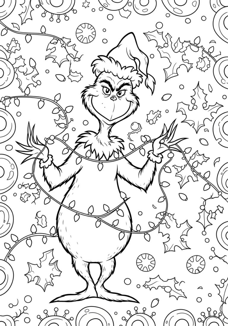 Grinch Stealing Light Coloring Page For Kids with regard to Grinch Stealing Christmas Lights Printable Template