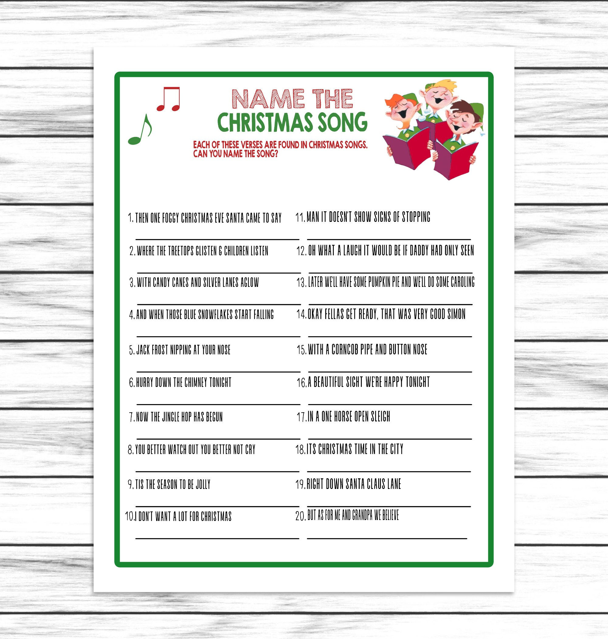 Guess The Christmas Song Game, Xmas Songs, Printable Or Virtual for Guess the Christmas Song Printable
