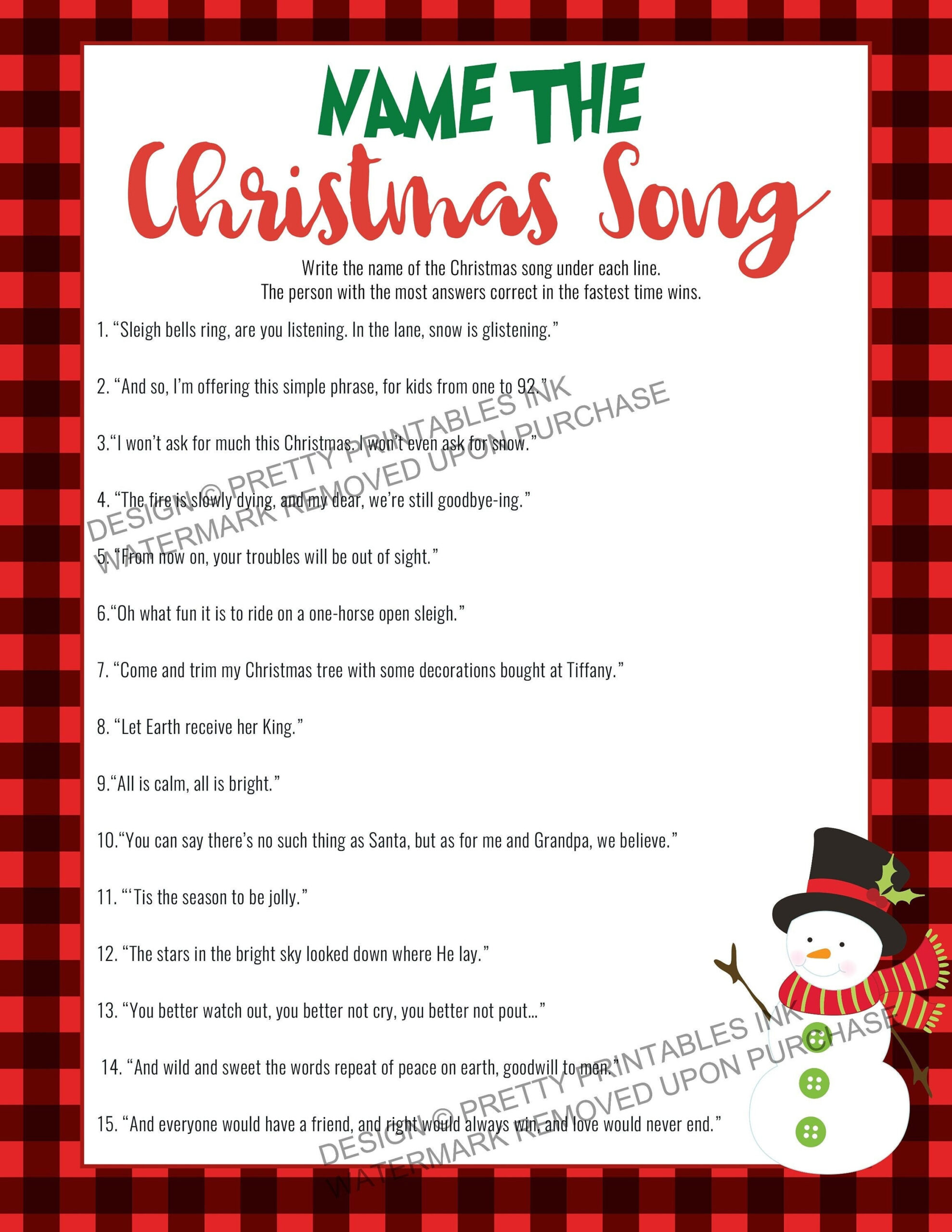 Instant Download Christmas Game, Name The Christmas Song Game in Name That Christmas Song Printable Game