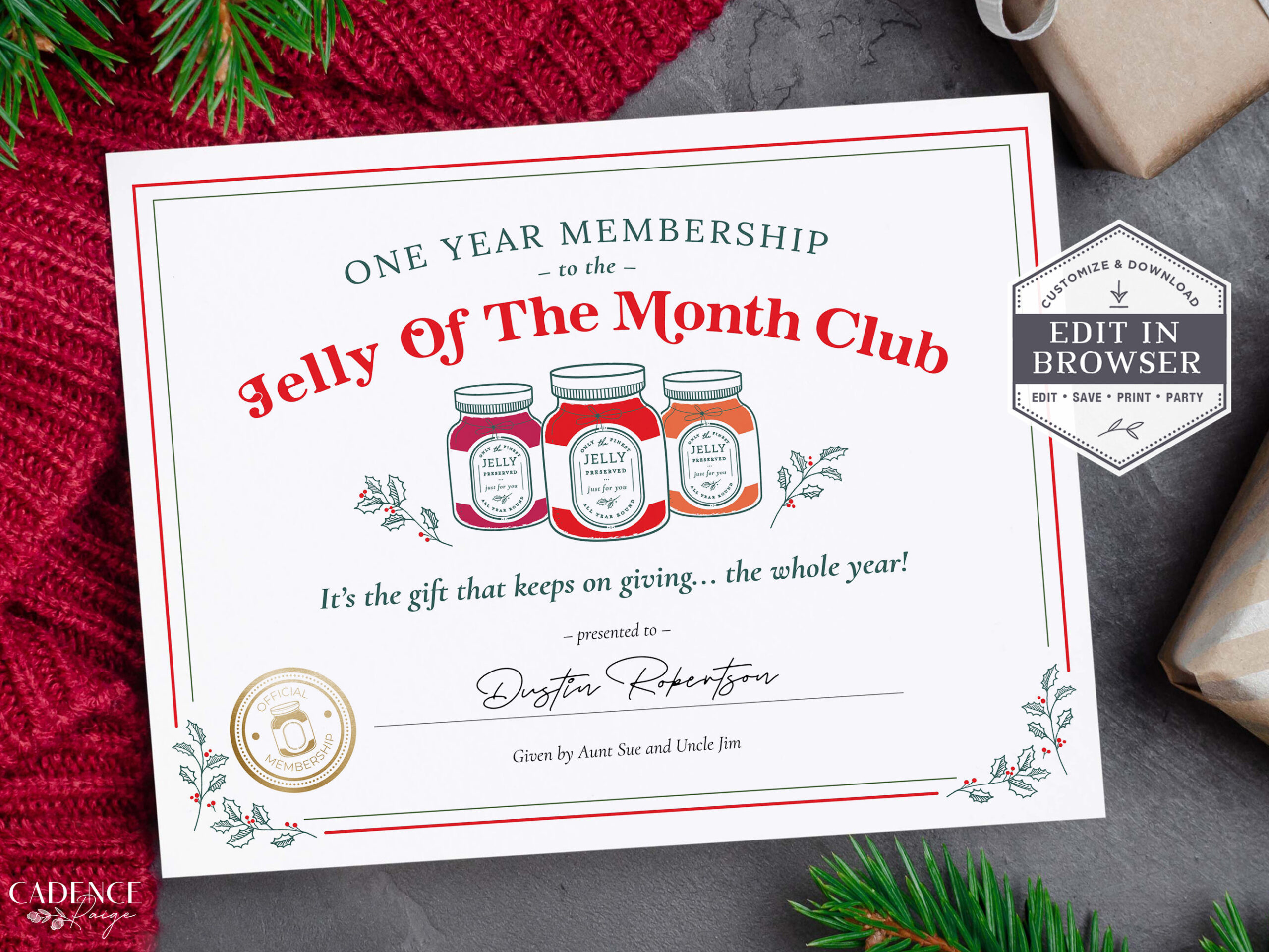 Jelly Of The Month Club Download, Druckbare Jelly Of The Month regarding Christmas Vacation Jelly of the Month Club Certificate Printable
