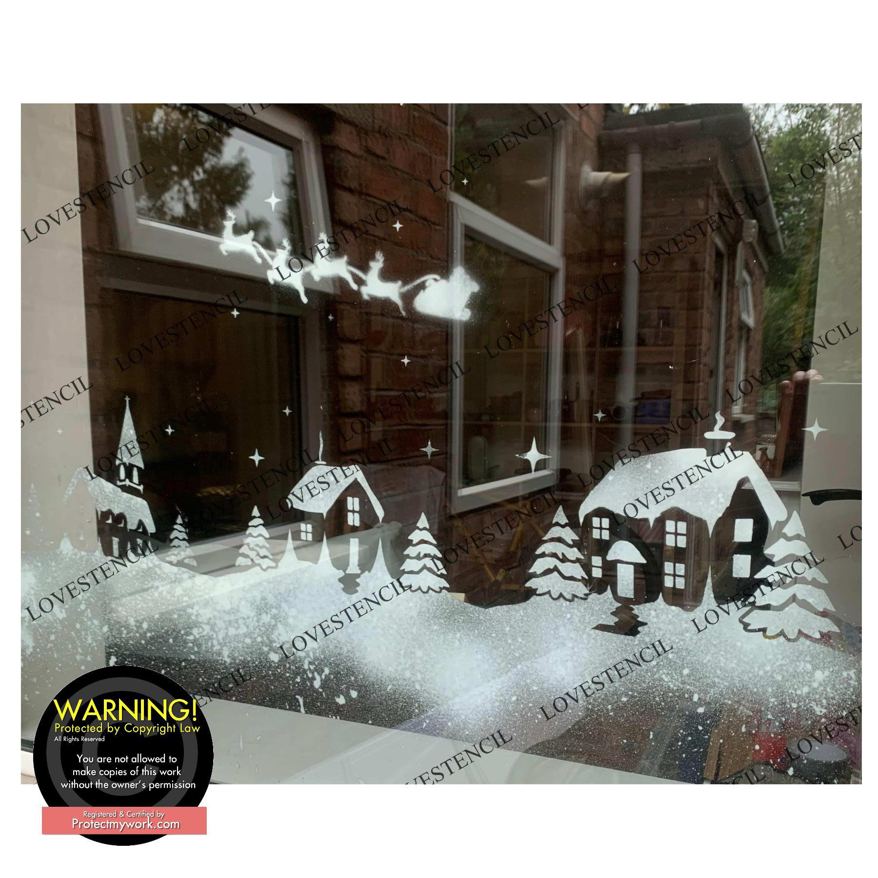 Large Christmas Village Window Stencils Set For Use With Snow with regard to Christmas Window Stencils For Snow Spray Printable