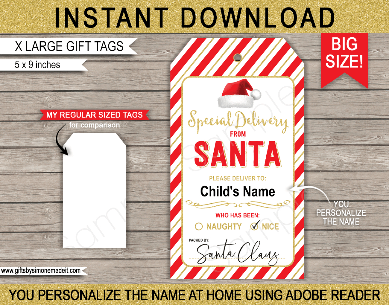 Large Santa Christmas Gift Tags - Red &amp;amp; Gold in Christmas Tags Printable Large