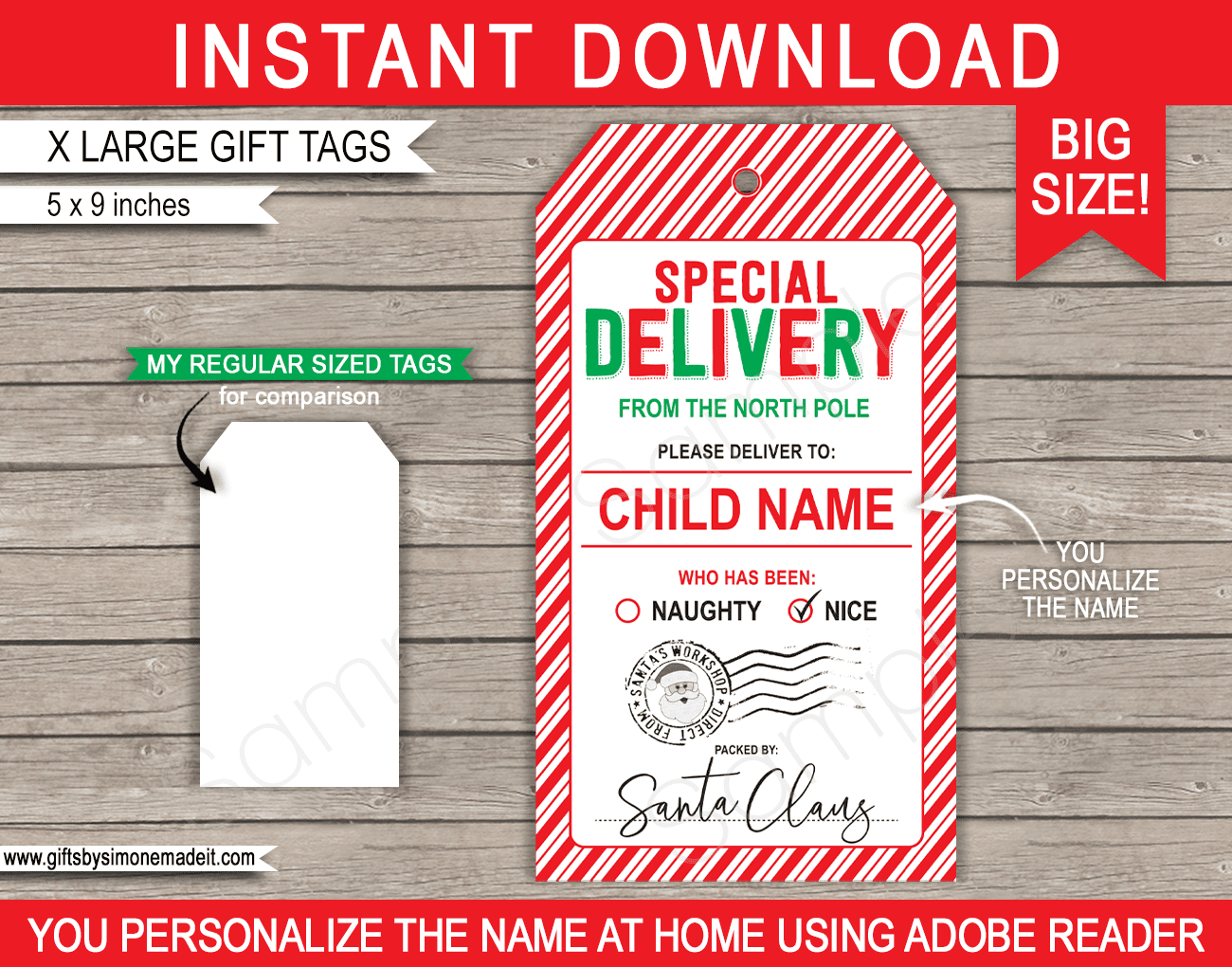 Large Santa Christmas Gift Tags - Red & Green regarding Large Printable Christmas Tags