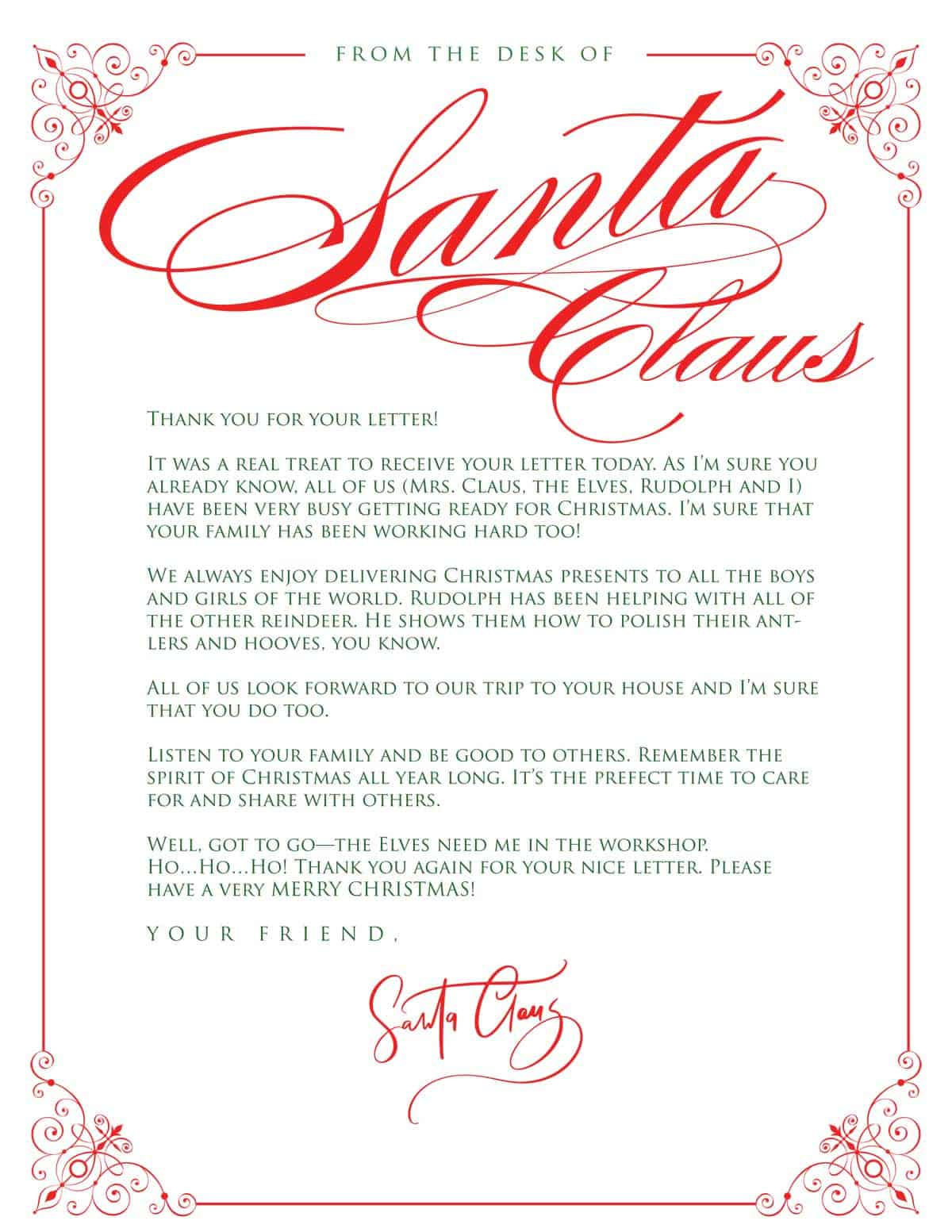 Letter From Santa Free Printable {Editable} | Skip To My Lou pertaining to Printable Christmas Morning Thank You Letter From Santa