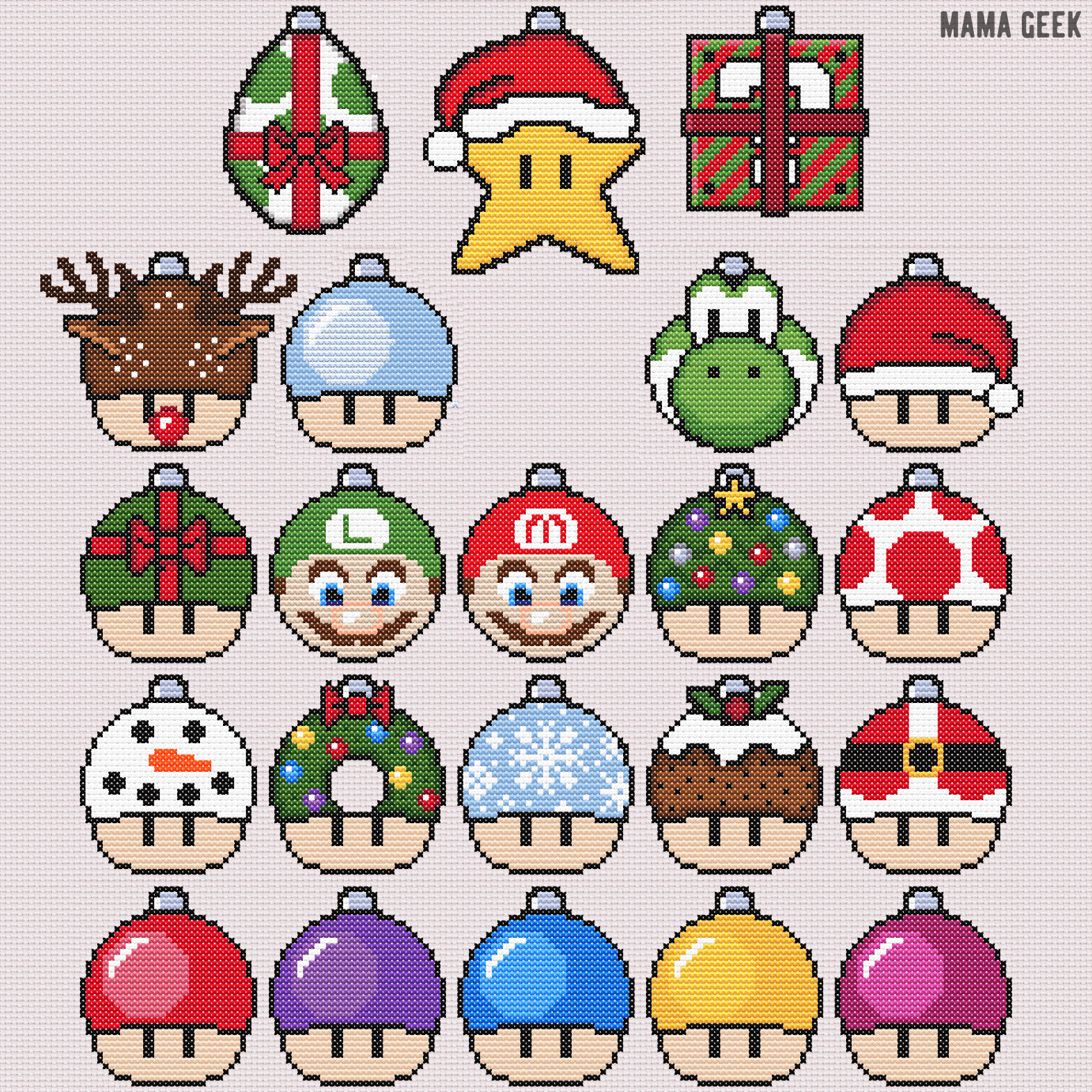 Mario Christmas Baubles – Free Printable Cross Stitch Patterns with regard to Plastic Canvas Christmas Ornaments Patterns Free Printable
