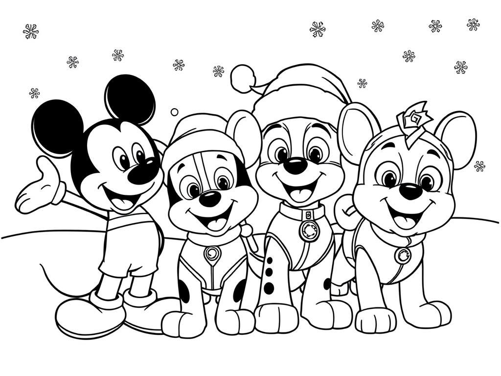 Mickey Mouse Meets Paw Patrol Winter Coloring Page - Free with regard to Paw Patrol Christmas Printable