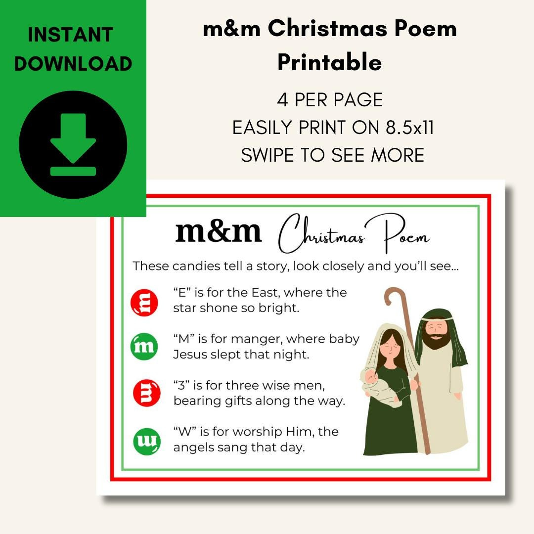 M&amp;amp;M Christmas Poem Printable: Religious Candy Story (Pdf) - Etsy in M And M Christmas Story Printable