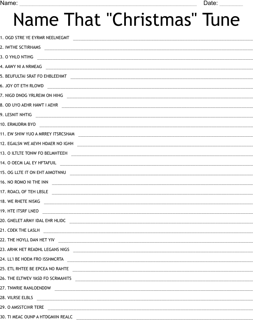 Name That "Christmas" Tune Word Scramble - Wordmint with Name That Christmas Tune Game Printable