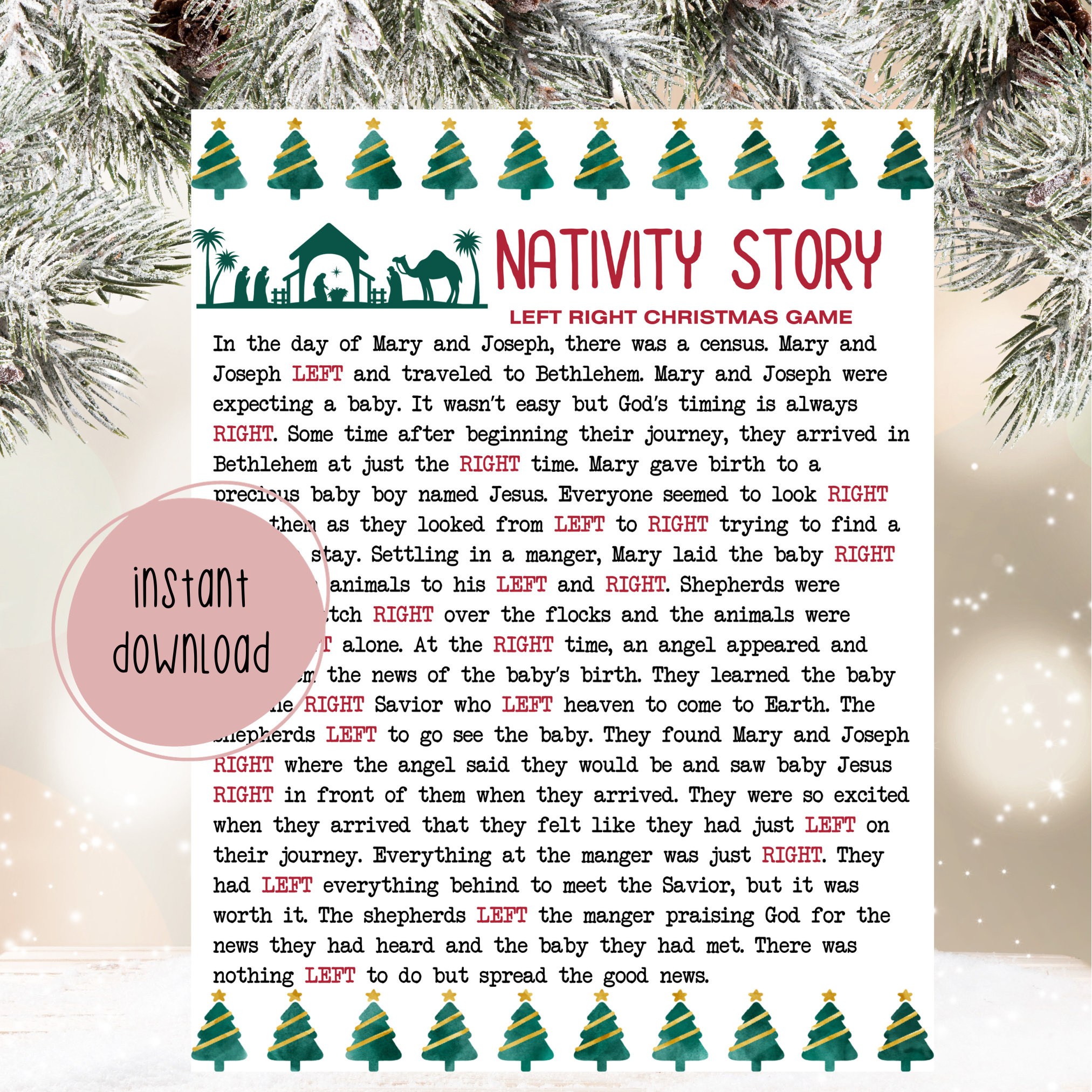 Nativity Story Left Right Game | Left Right Christmas Story Game within Free Printable Right Left Christmas Game Nativity Story