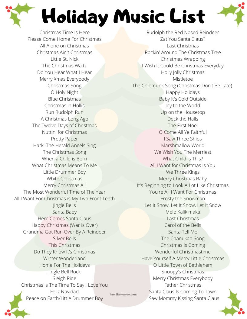 Over 75 Holiday Songs! The Ultimate Holiday Music List! - I Am The pertaining to List of Christmas Songs Printable