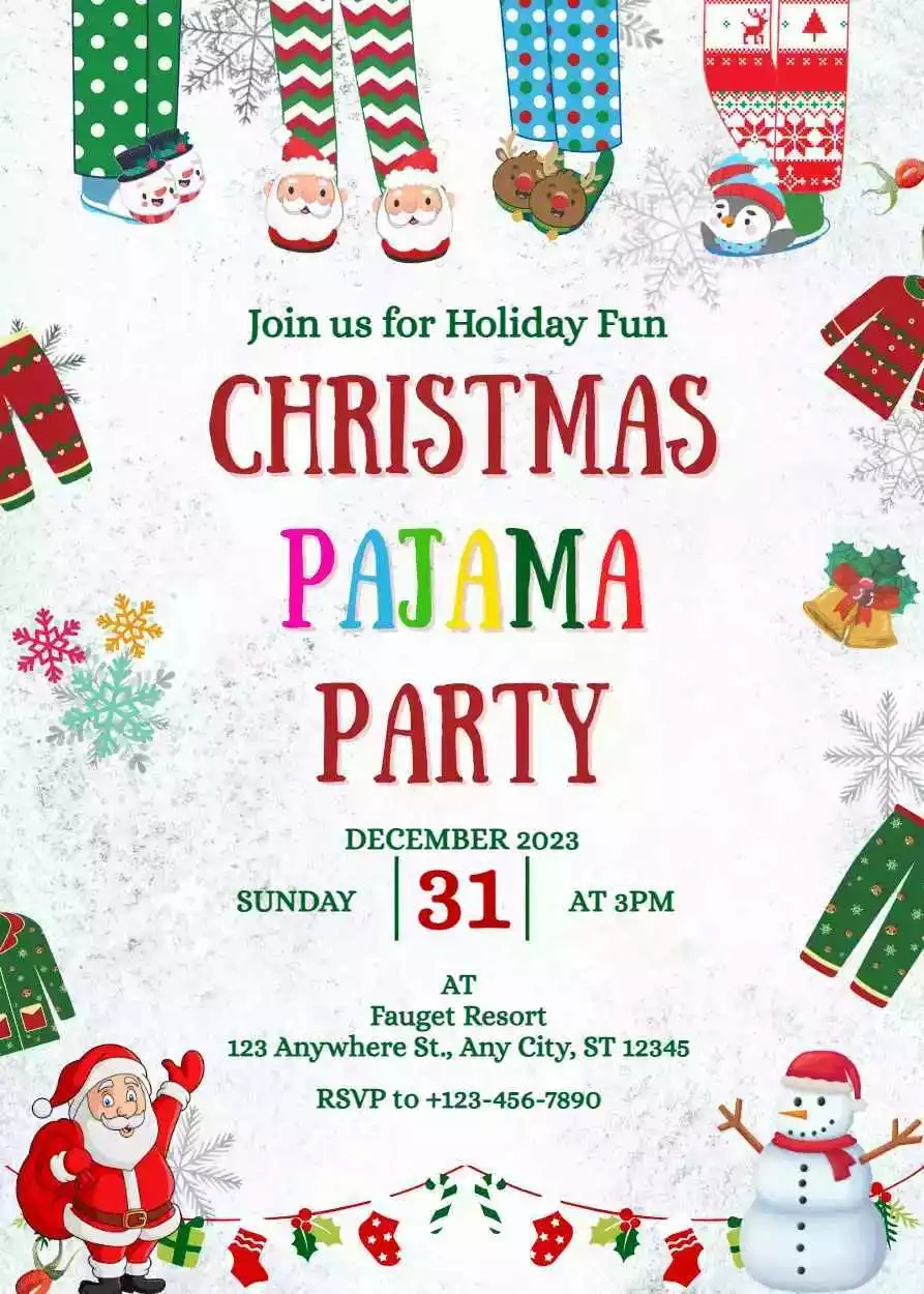 Pajama Christmas Party Invitation Template intended for Free Printable Christmas Pajama Party Invitations