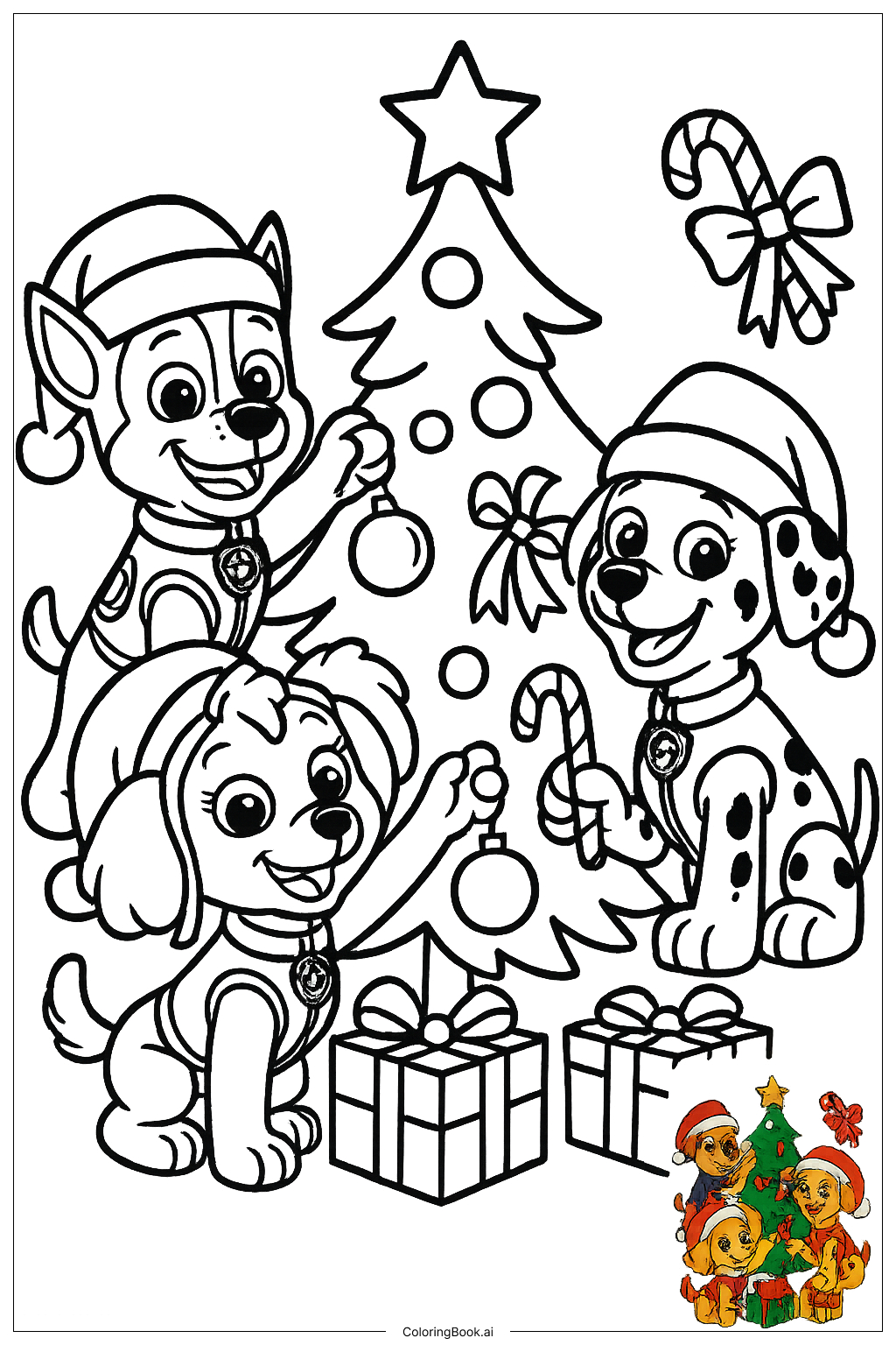 Paw Patrol Christmas Tree Decorating Coloring Page (Free Pdf&Png with Paw Patrol Christmas Printable