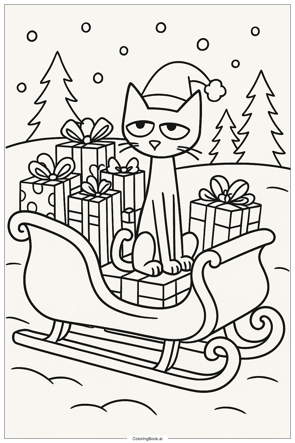 Pete The Cat Saves Christmas With His Sleigh Coloring Page (Free in Pete the Cat Saves Christmas Printable
