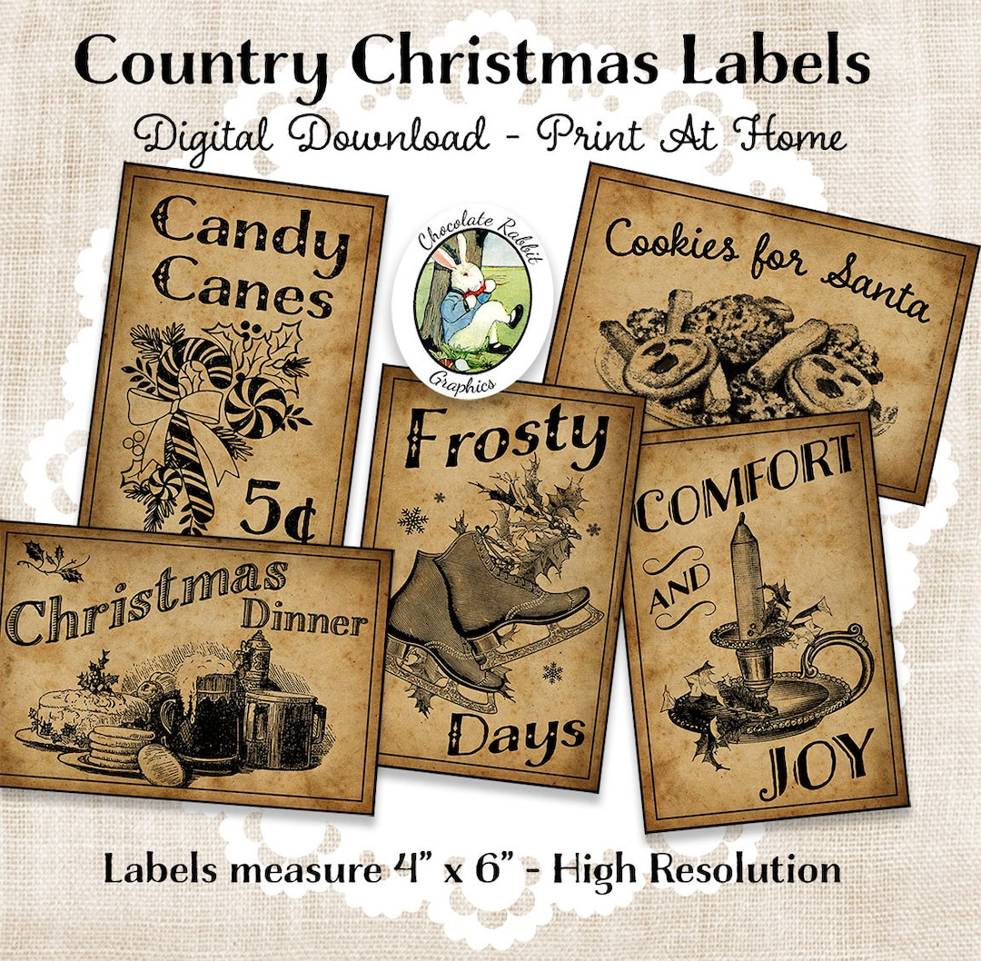 Primitive Country Christmas Labels, Printable Christmas Tags for Free Primitive Christmas Printable