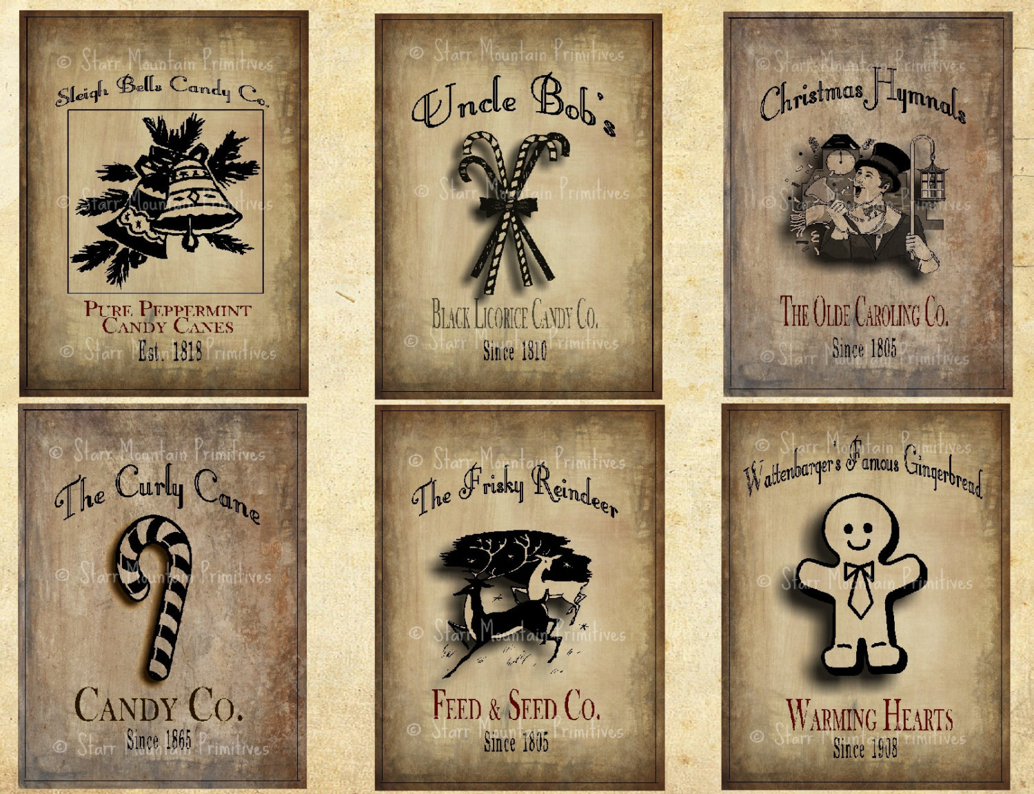 Primitive Vintage Christmas Set 6 Pantry Logo Labels Jpeg Image intended for Free Primitive Christmas Printable