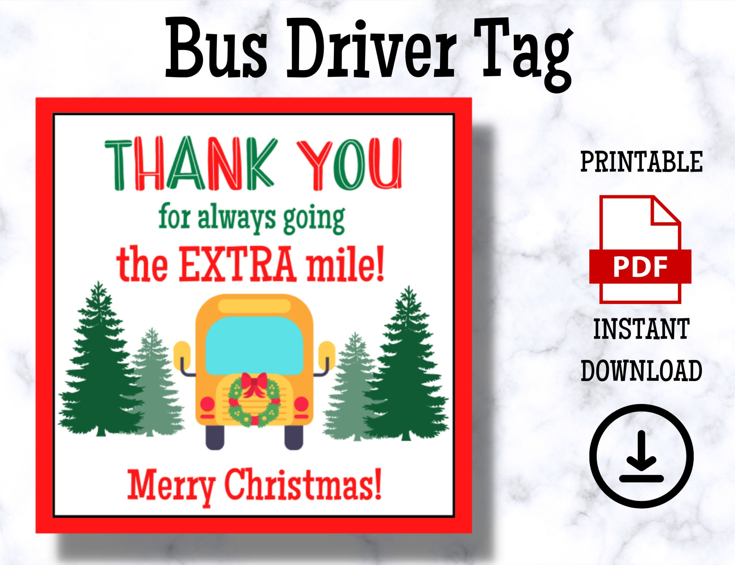 Printable Christmas Bus Driver Thank You Card, Bus Driver Gift Tag throughout Free Printable Bus Driver Christmas Card