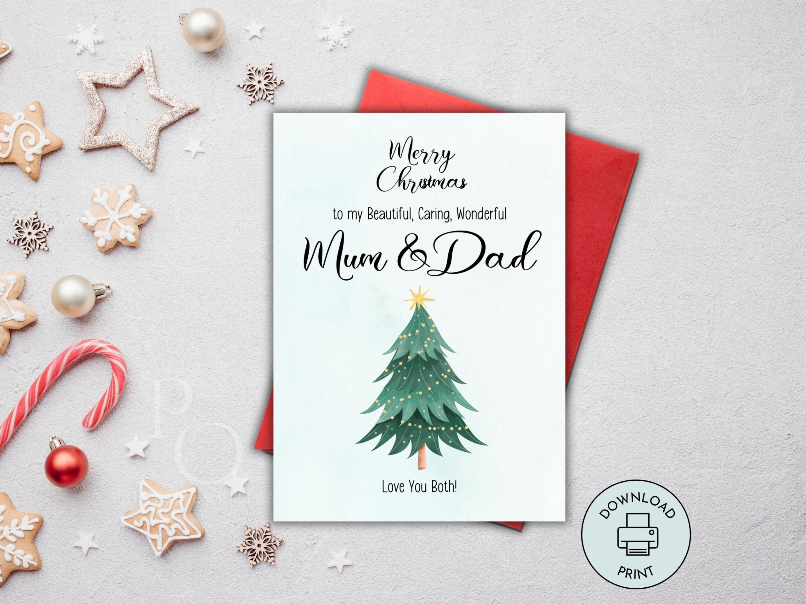 Printable Christmas Card For Mum And Dad, Parent Instant Download with Printable Christmas Card For Mom