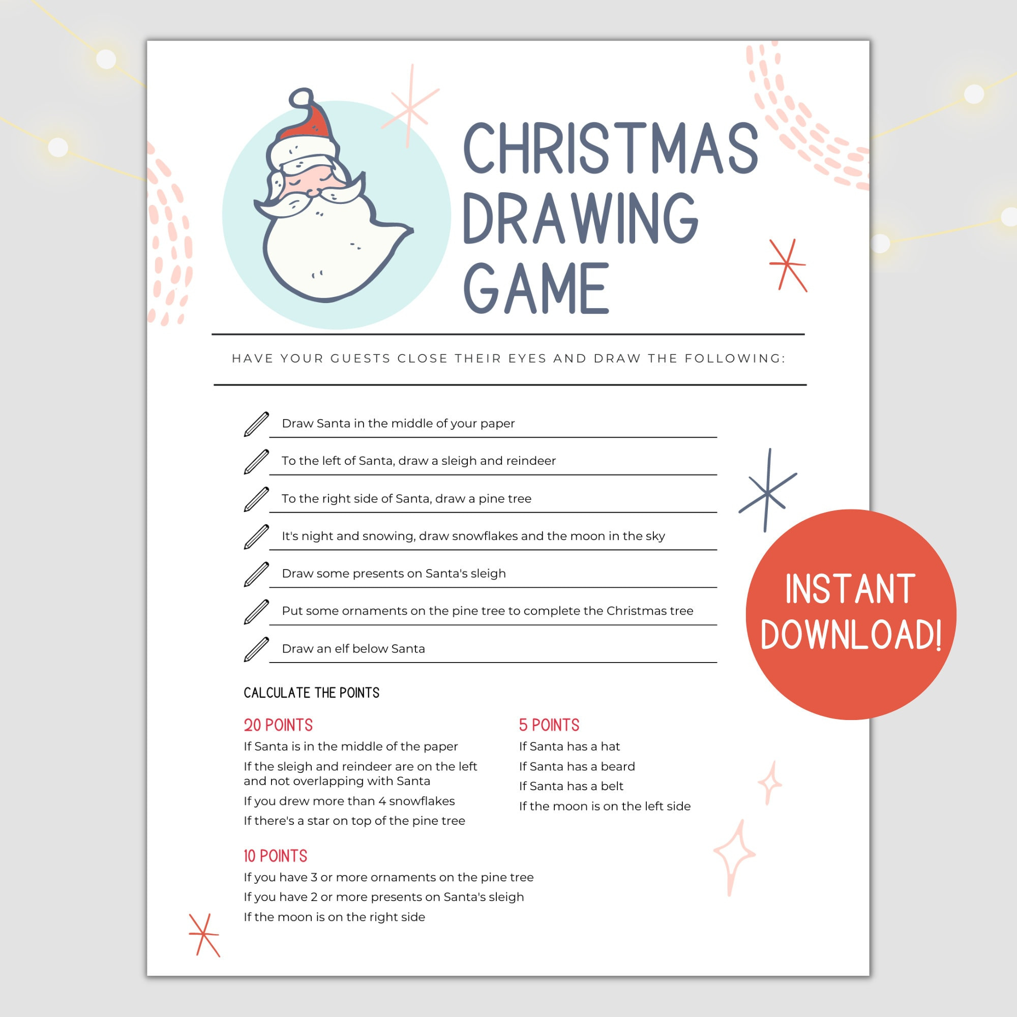 Printable Christmas Drawing Game For Office Holiday Parties Or throughout Printable Christmas Drawing Game