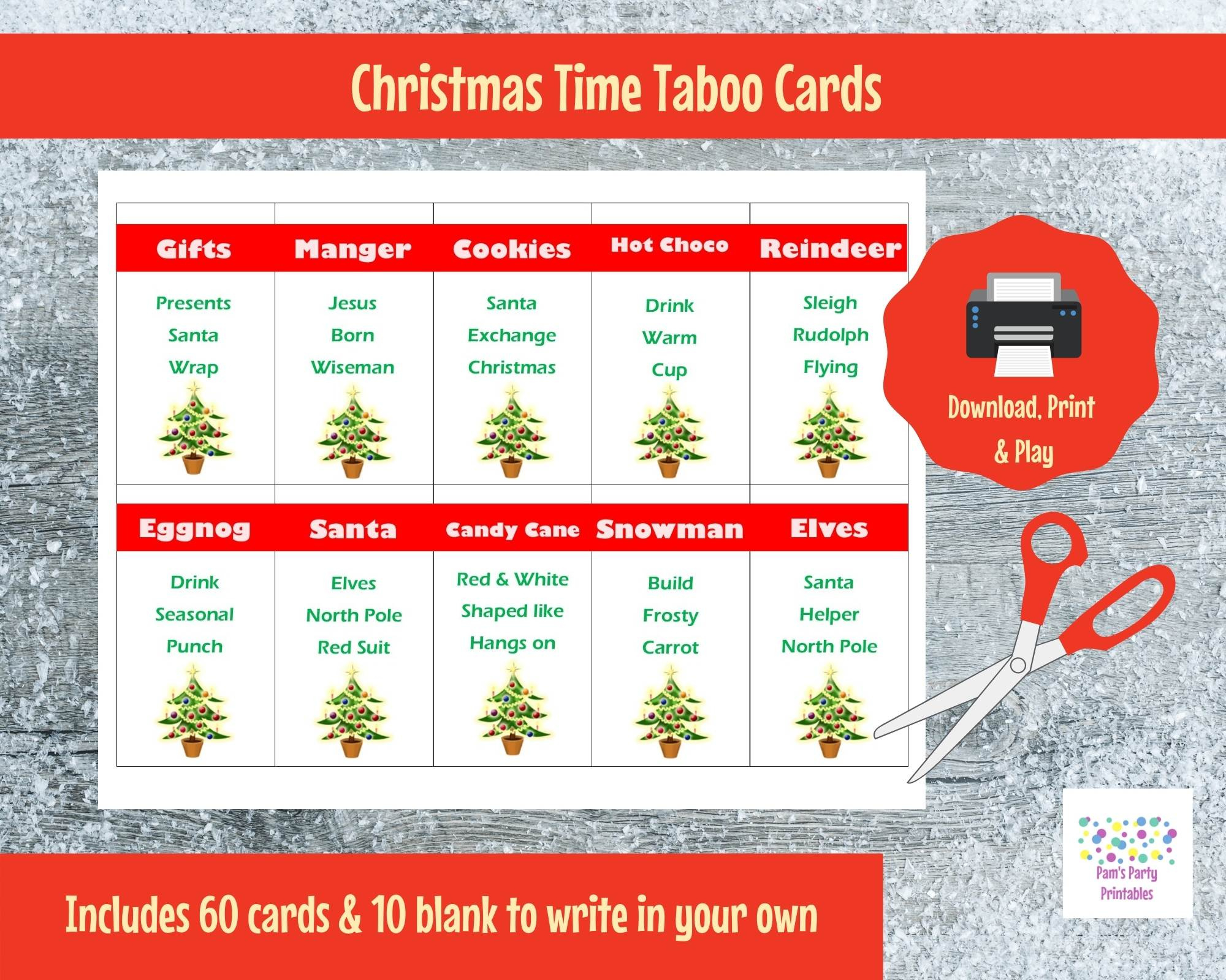 Printable Christmas Game Cards For Taboo – Group Game- Family Game pertaining to Christmas Taboo Free Printable