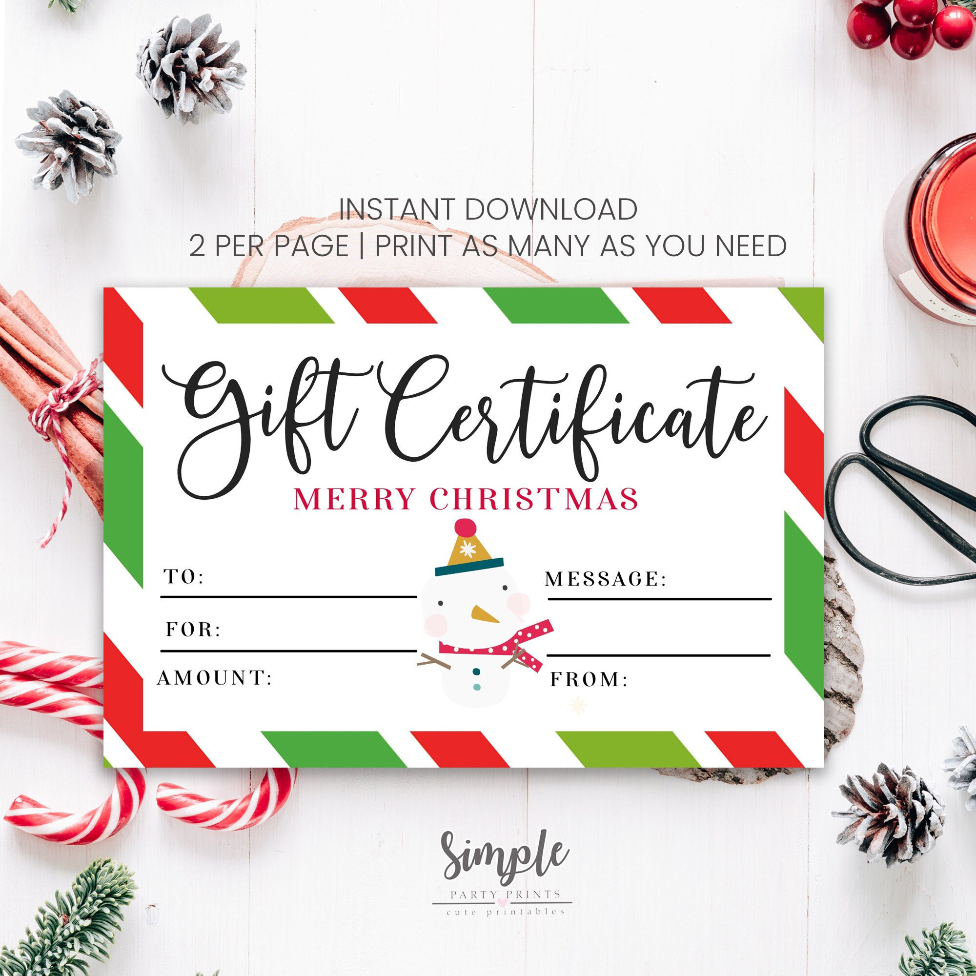 Printable Christmas Gift Certificate Template, Instant Download within Printable Christmas Gift Voucher