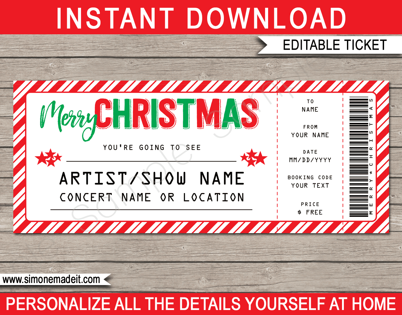 Printable Christmas Gift Concert Ticket Template | Gift Voucher regarding Free Printable Christmas Tickets