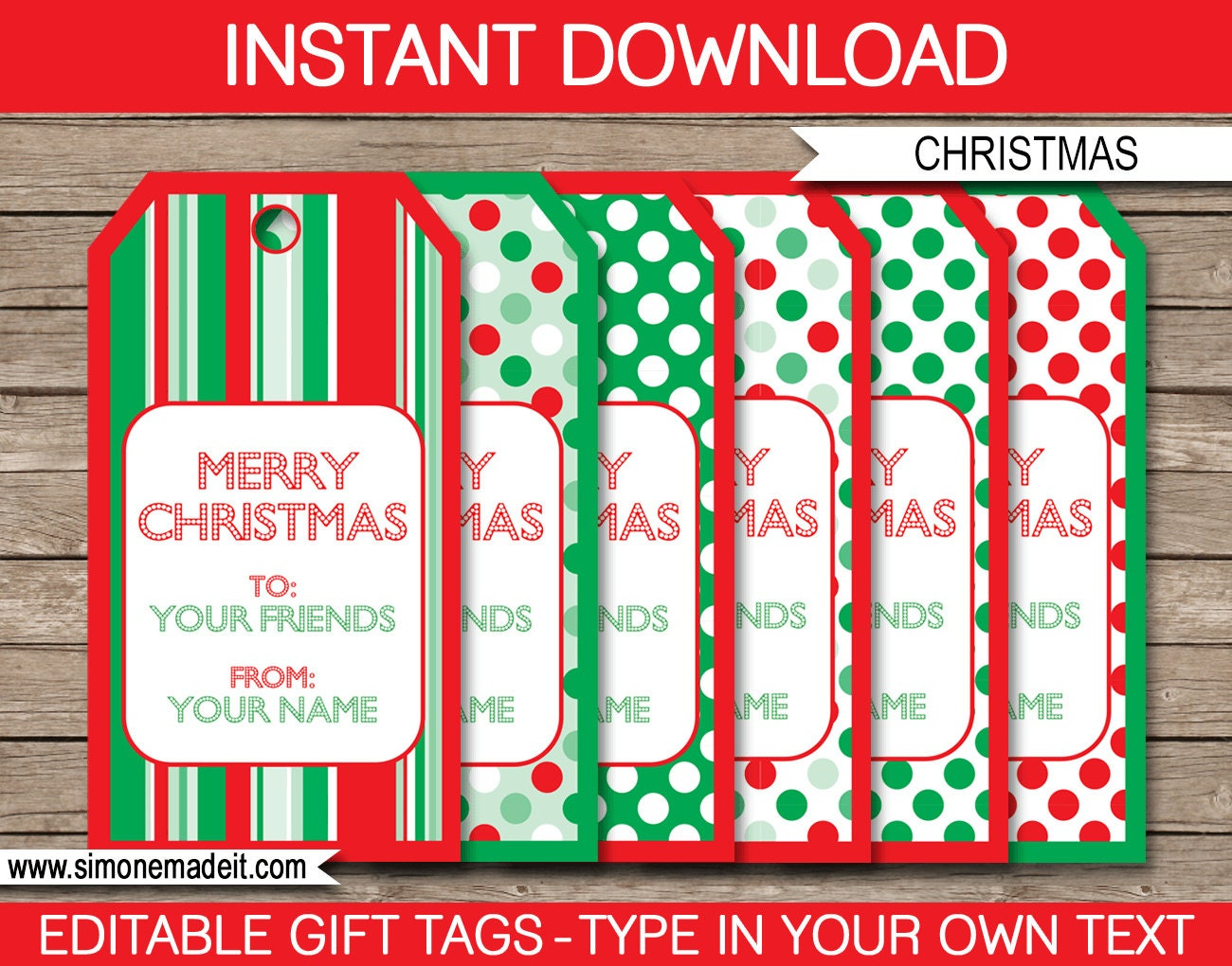 Printable Christmas Gift Tags – Editable Text (Instant Download in Printable Christmas Gift Name Tags