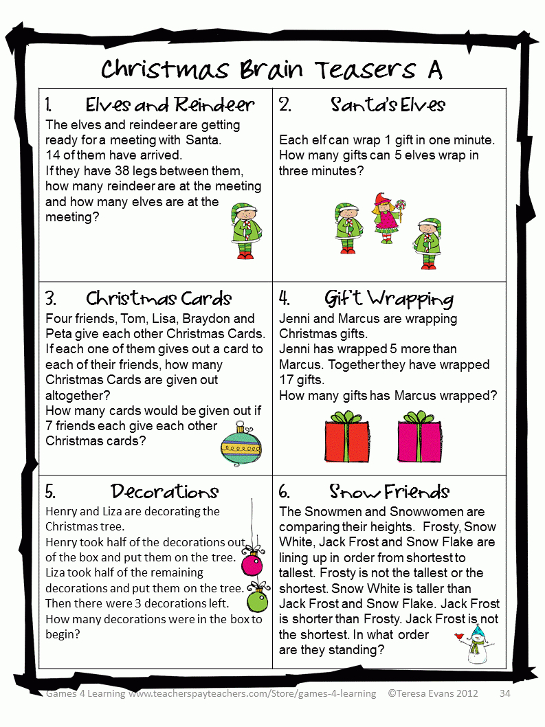 Printable Christmas Riddles For Adults regarding Free Printable Christmas Brain Teasers With Answers