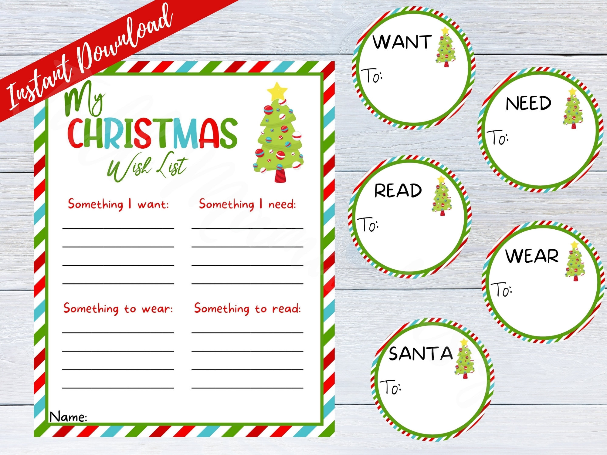 Printable Christmas Wish List, Secret Santa, Digital Download within Christmas Want Need Wear Read Printable