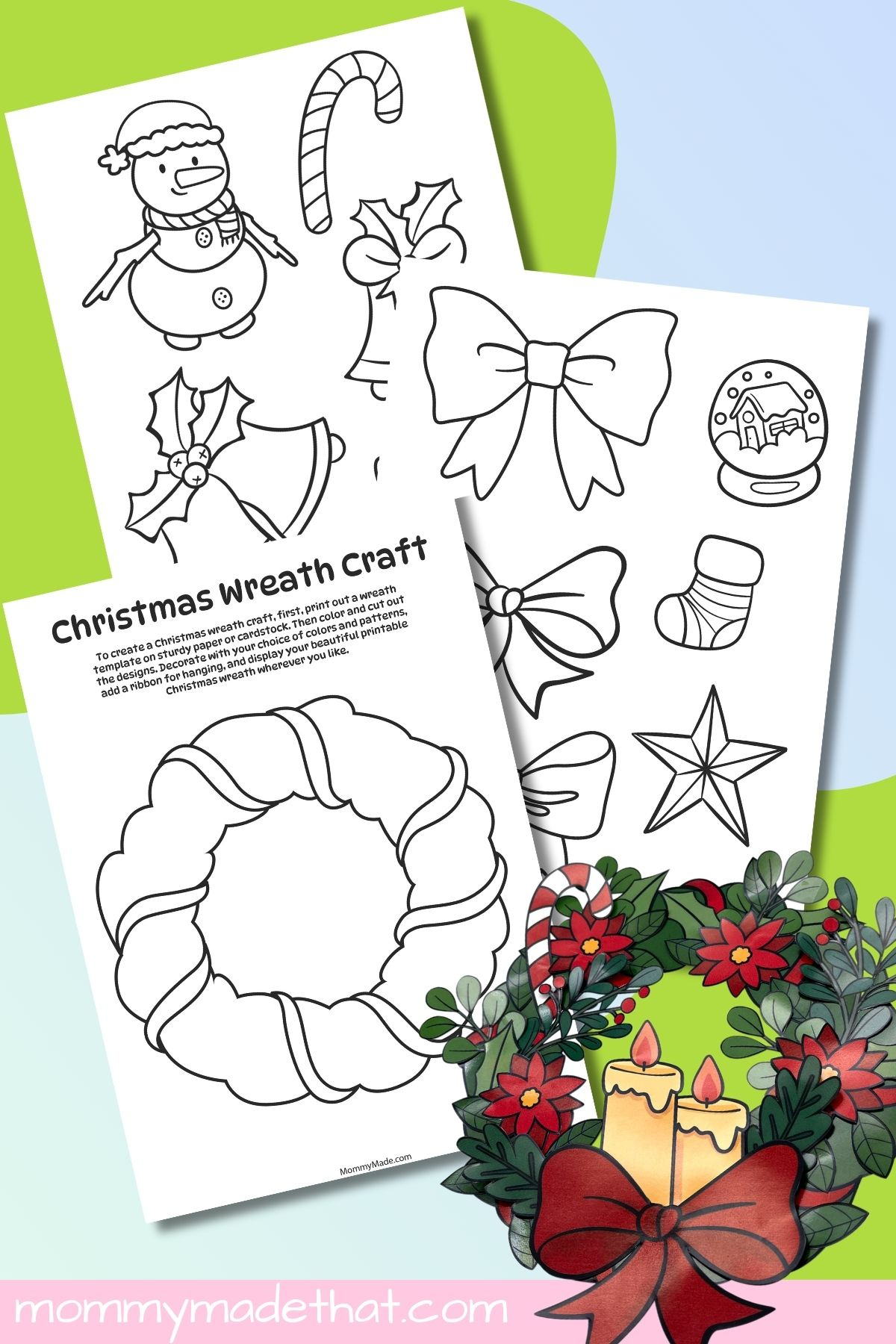 Printable Christmas Wreath Craft (Free Templates) intended for Christmas Wreath Printable Free