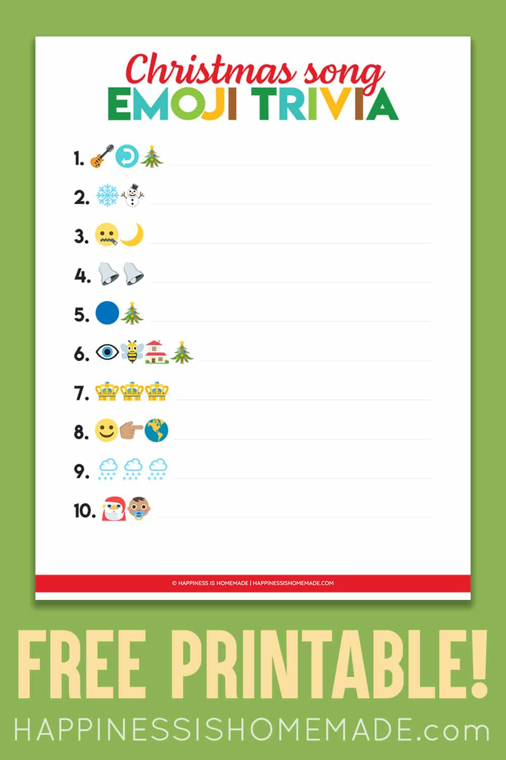 Printable Emoji Christmas Songs Game - Happiness Is Homemade inside Free Printable Christmas Song Trivia