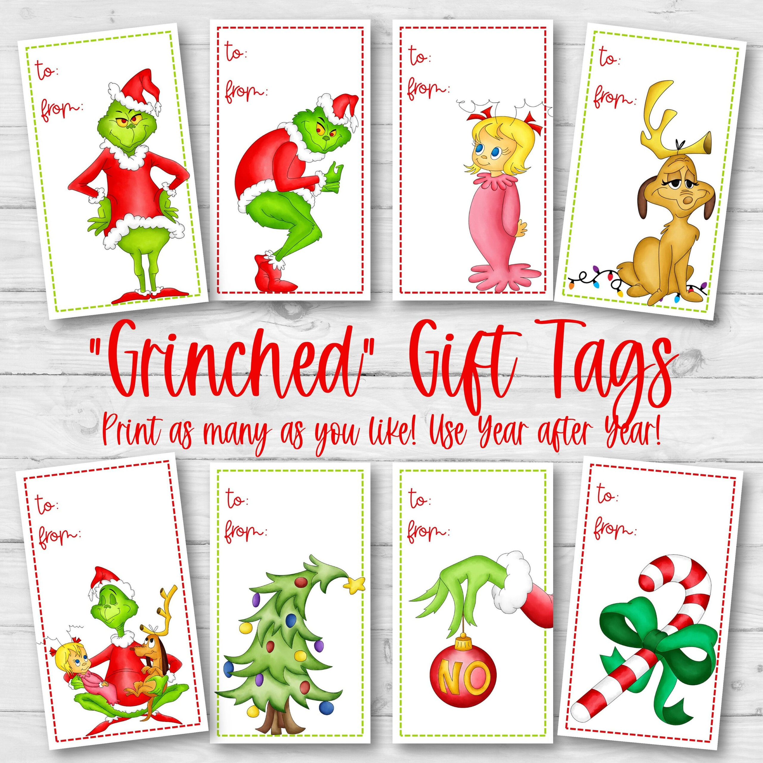 Printable Grinch Gift Tags, Grinch Christmas Gift Tags, 8 Designs in Free Printable Grinch Christmas Gift Tags