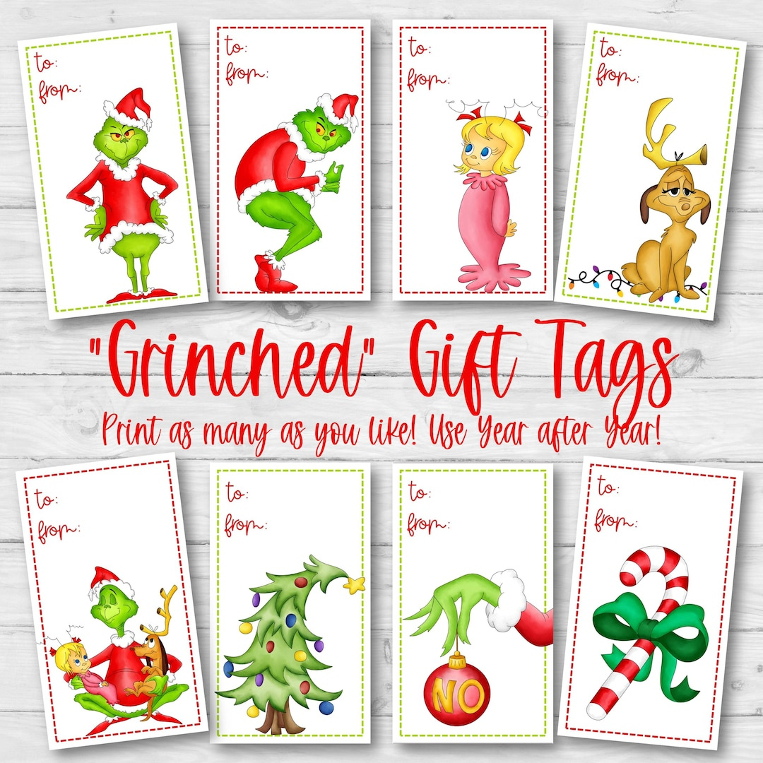 Printable Grinch Gift Tags, Grinch Christmas Gift Tags, 8 Designs inside Grinch Christmas Tags Printable