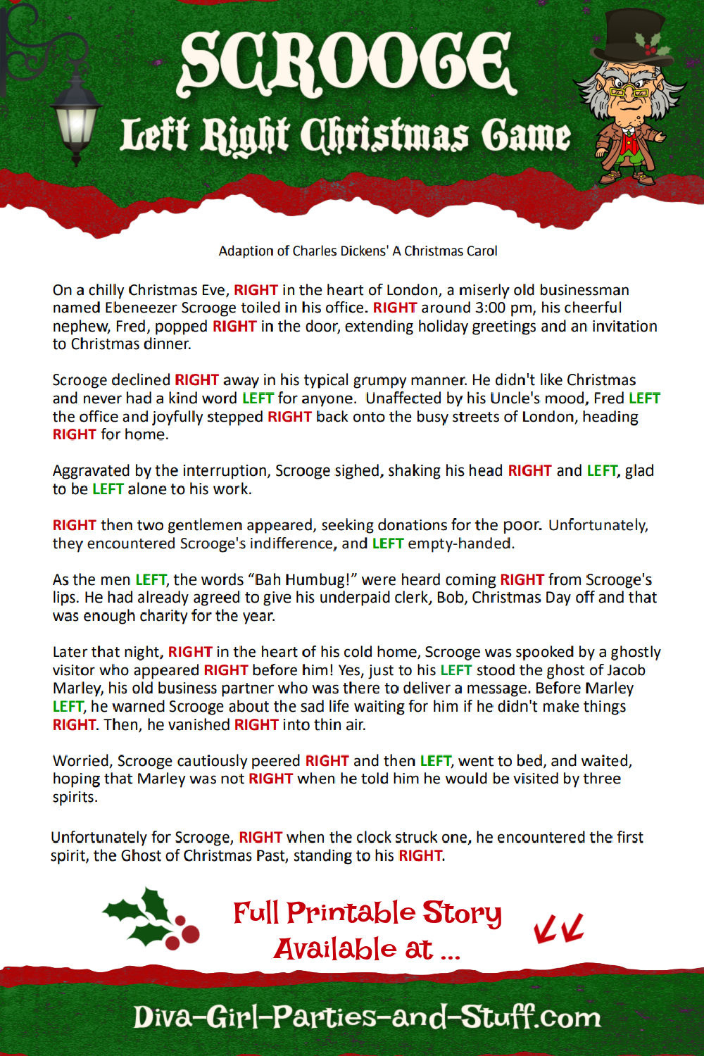 Printable Left Right Christmas Game Story Of Scrooge within Left Right Printable Christmas Game