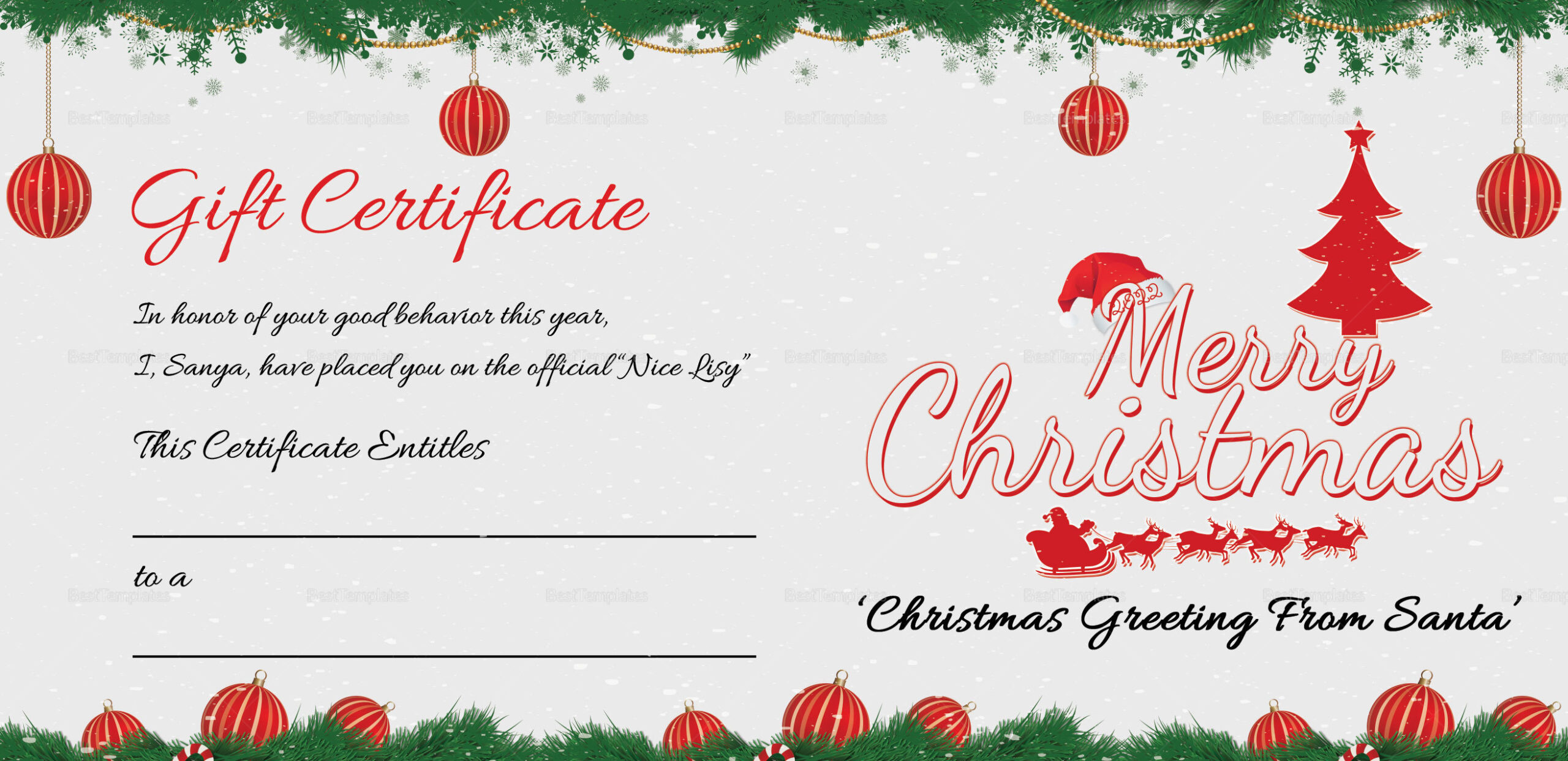 Printable Merry Christmas Gift Certificate Template In Adobe Photoshop pertaining to Free Printable Christmas Certificates