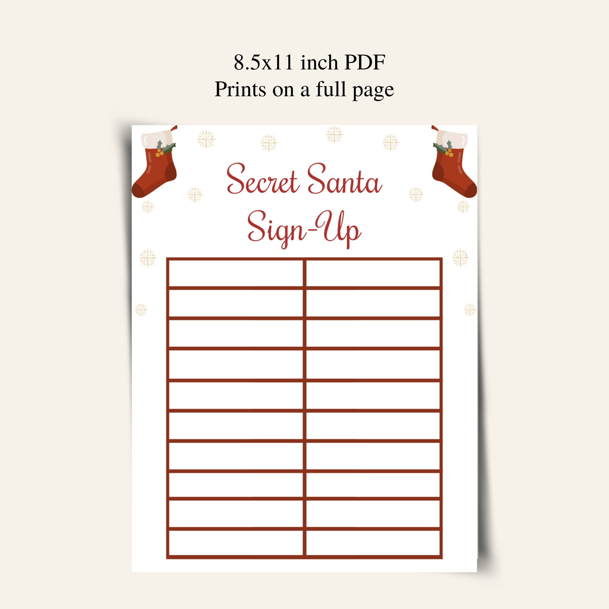 Printable Secret Santa Sign Up Sheet: Download - Etsy with regard to Free Printable Christmas Gift Exchange Secret Santa Sign Up Sheet