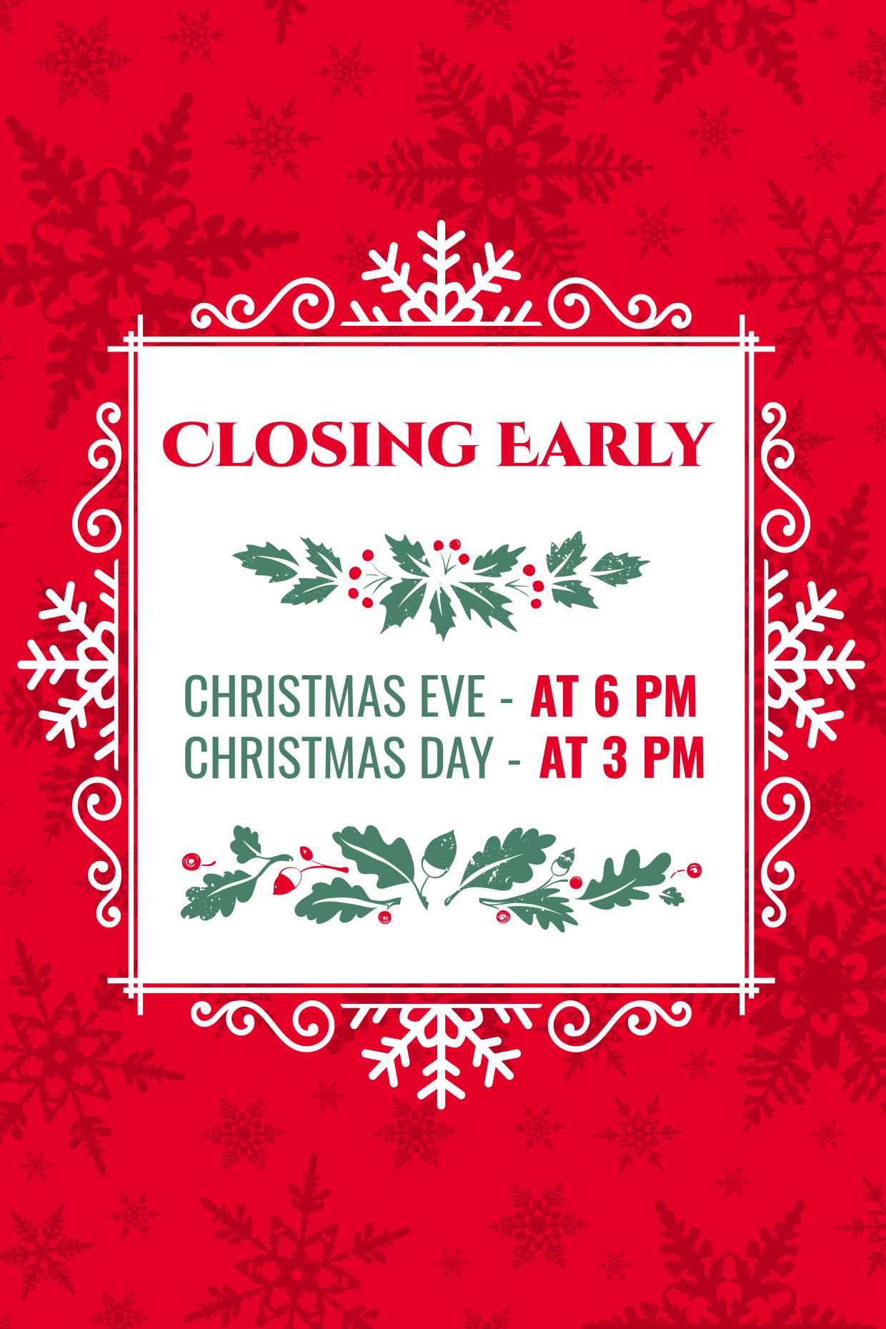 Red And White Christmas Closing Early Sign Template | Square Signs for Closed Christmas Signs Printable