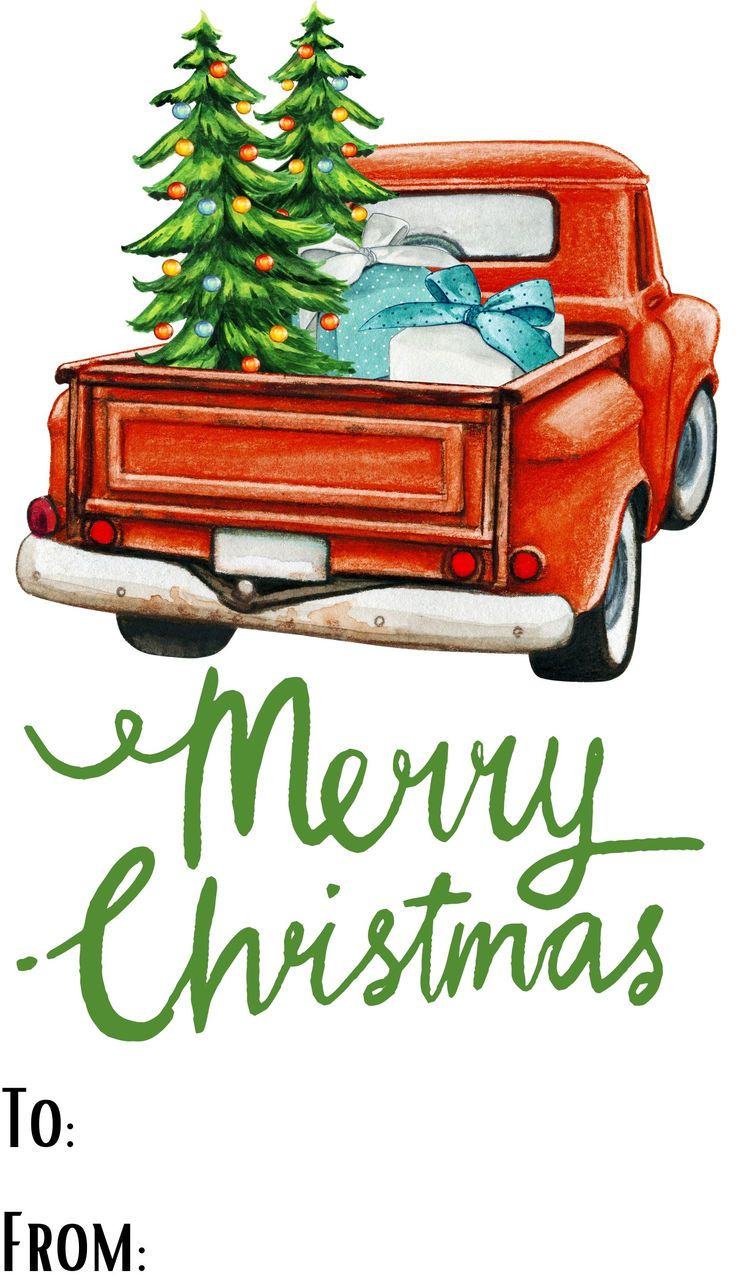 Red Truck Merry Christmas Gift Present Tag with Free Printable Red Truck Christmas Tags